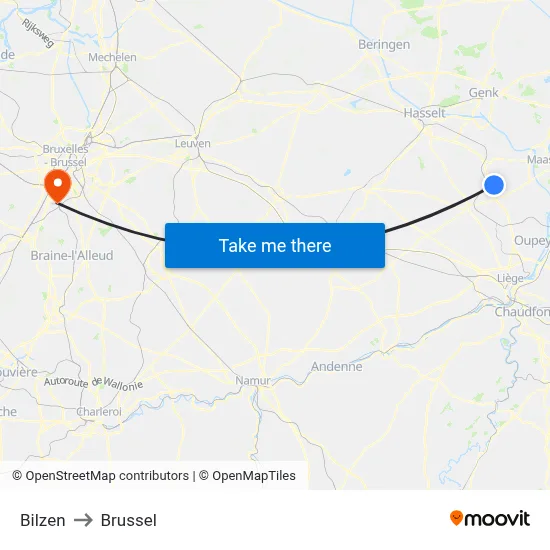 Bilzen to Brussel map