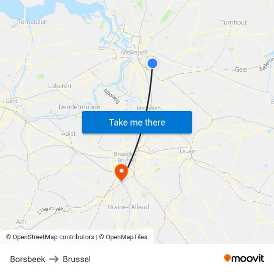 Borsbeek to Brussel map
