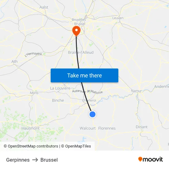Gerpinnes to Brussel map