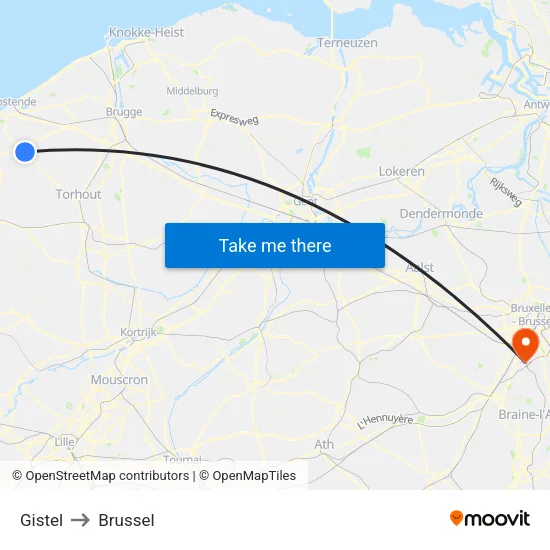 Gistel to Brussel map