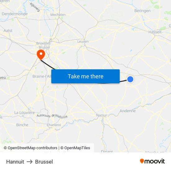 Hannuit to Brussel map