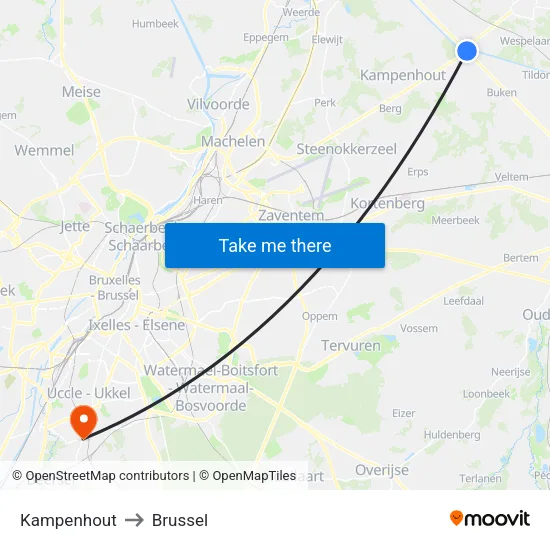 Kampenhout to Brussel map