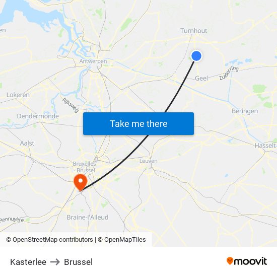 Kasterlee to Brussel map