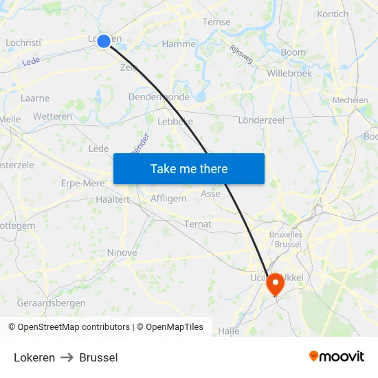 Lokeren to Brussel map