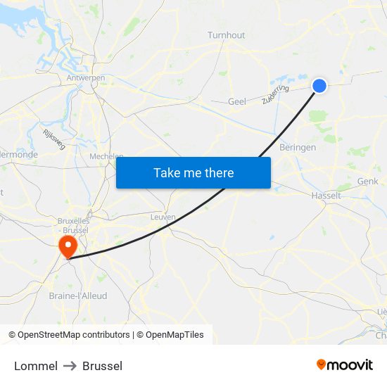 Lommel to Brussel map