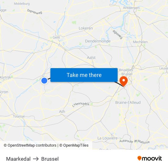 Maarkedal to Brussel map