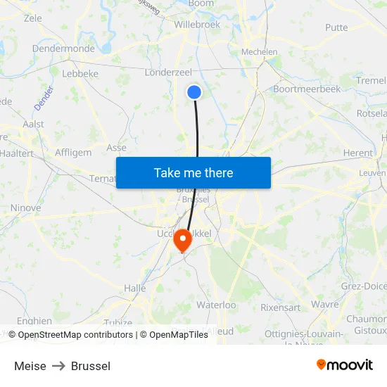 Meise to Brussel map