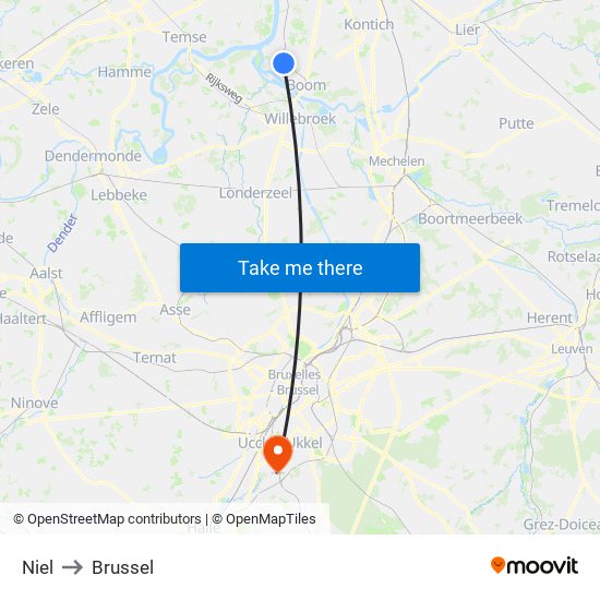 Niel to Brussel map