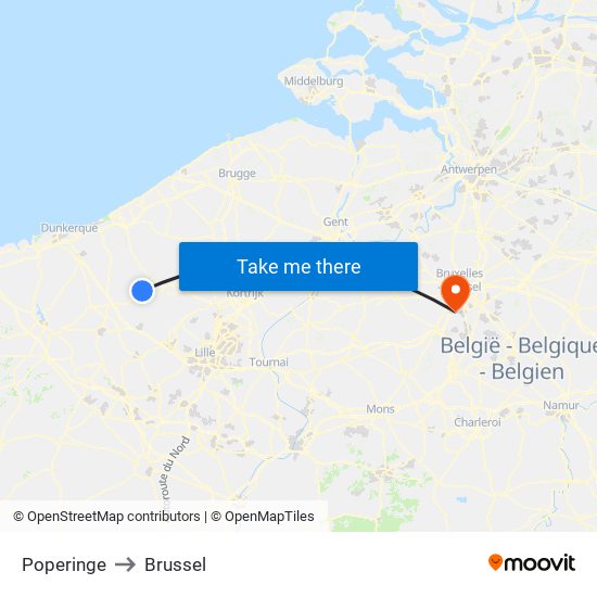 Poperinge to Brussel map