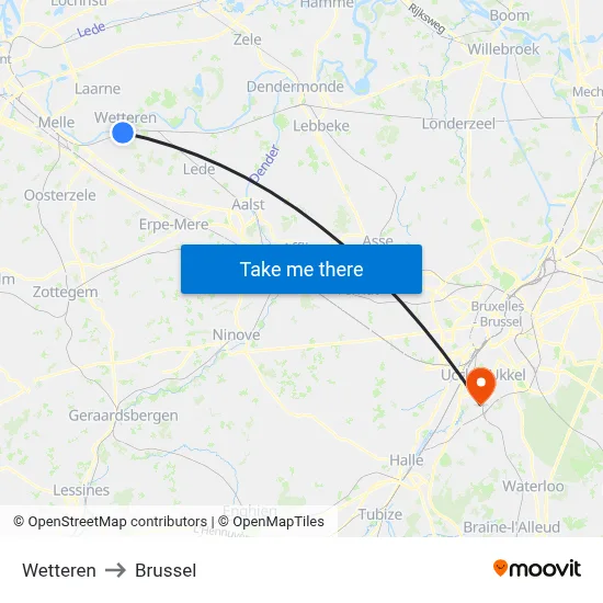 Wetteren to Brussel map