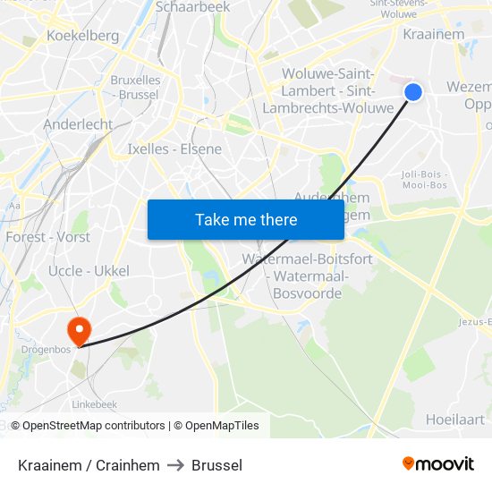 Kraainem / Crainhem to Brussel map