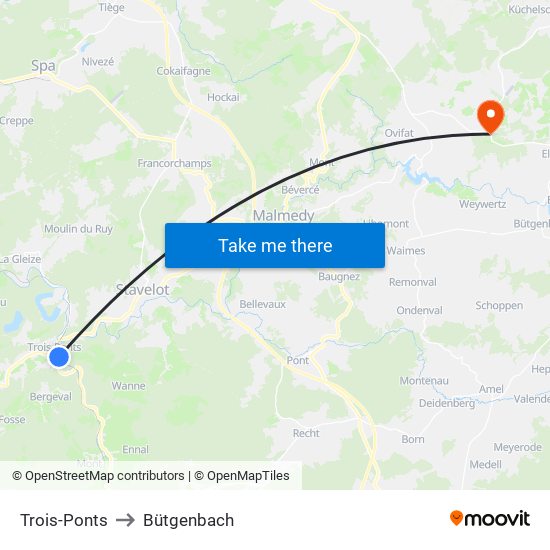 Trois-Ponts to Bütgenbach map