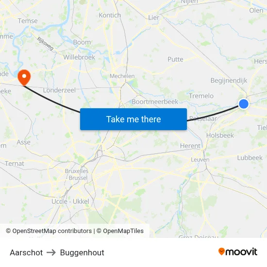 Aarschot to Buggenhout map