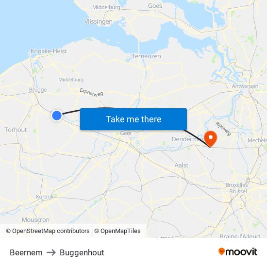 Beernem to Buggenhout map