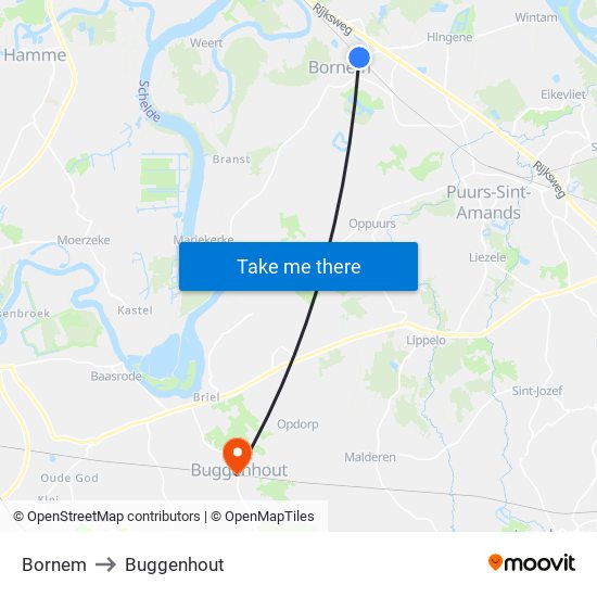 Bornem to Buggenhout map