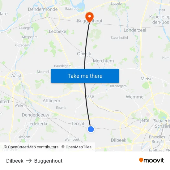 Dilbeek to Buggenhout map
