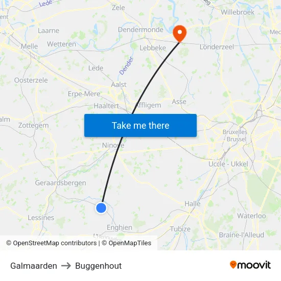 Galmaarden to Buggenhout map