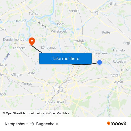 Kampenhout to Buggenhout map