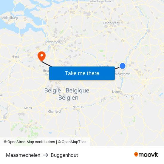 Maasmechelen to Buggenhout map