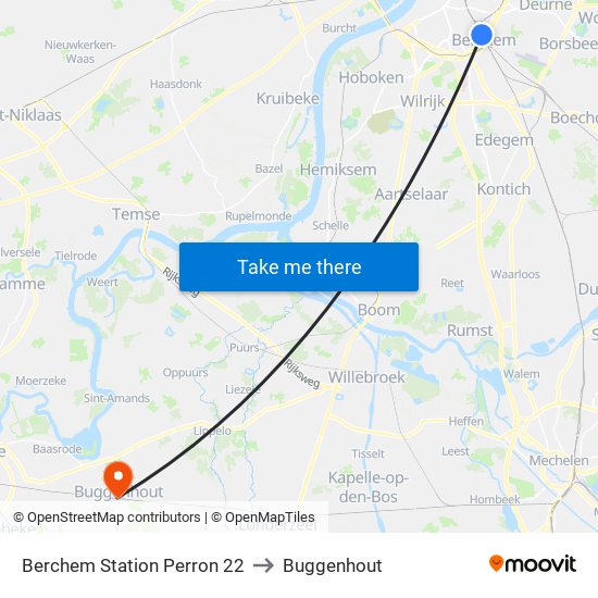 Berchem Station Perron 22 to Buggenhout map