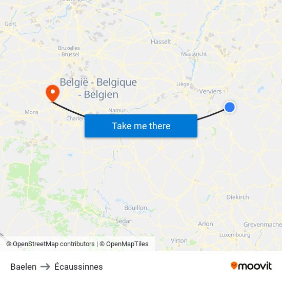 Baelen to Écaussinnes map