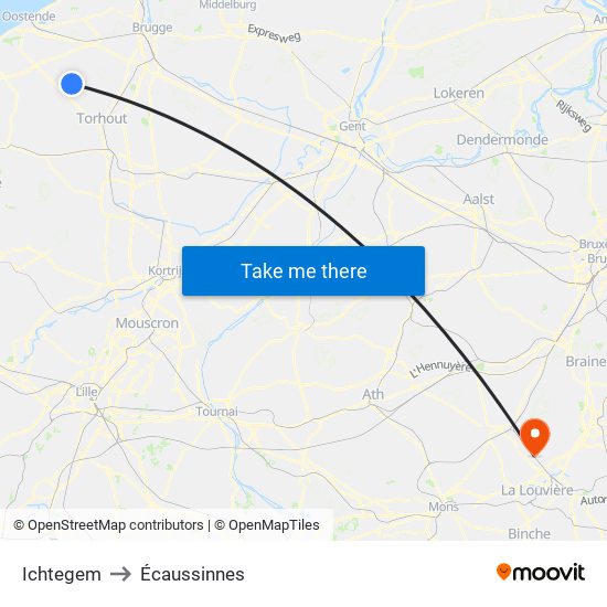 Ichtegem to Écaussinnes map