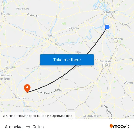 Aartselaar to Celles map
