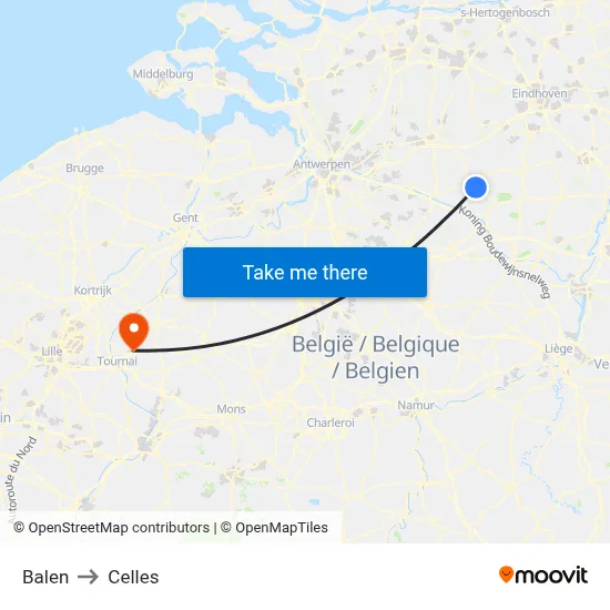 Balen to Celles map
