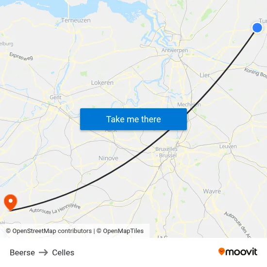 Beerse to Celles map