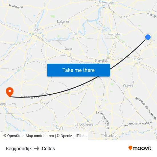 Begijnendijk to Celles map