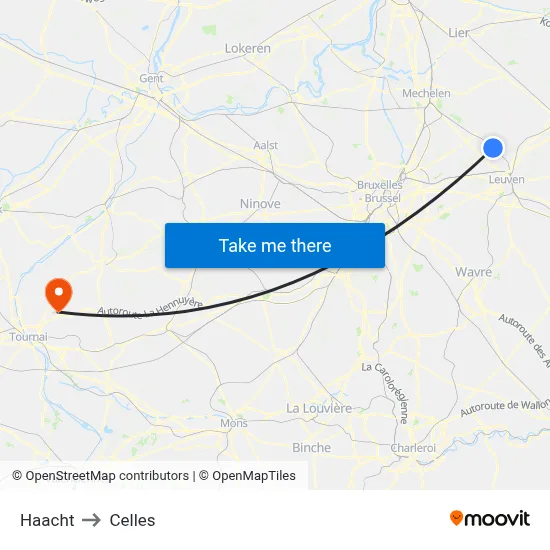 Haacht to Celles map
