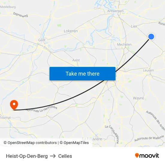 Heist-Op-Den-Berg to Celles map