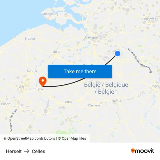 Herselt to Celles map