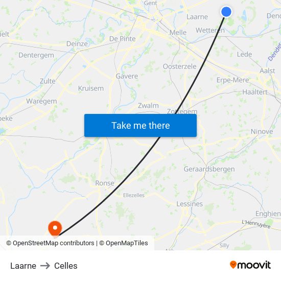 Laarne to Celles map