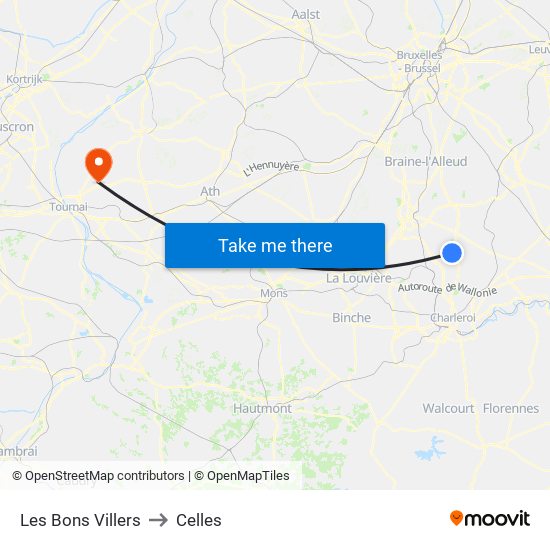 Les Bons Villers to Celles map