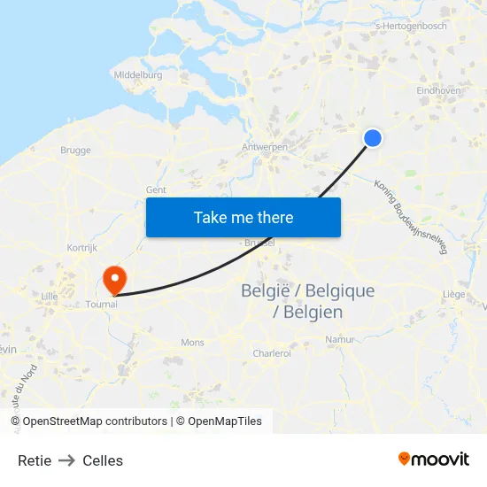 Retie to Celles map