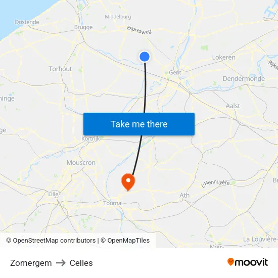 Zomergem to Celles map