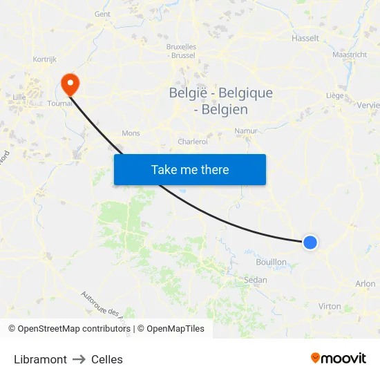 Libramont to Celles map