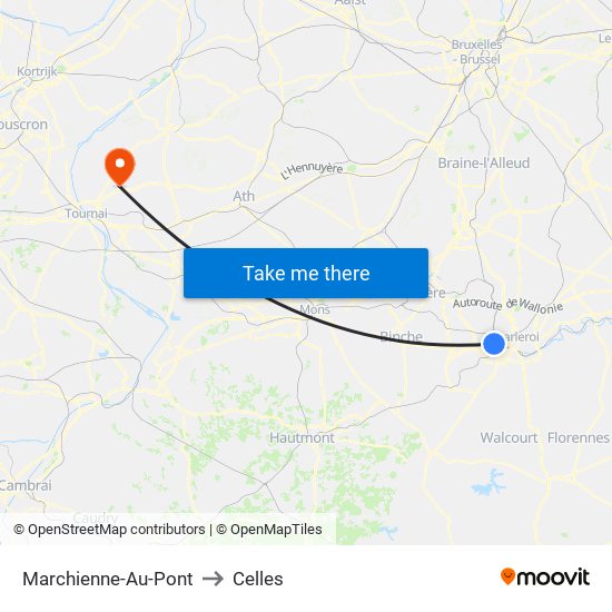 Marchienne-Au-Pont to Celles map