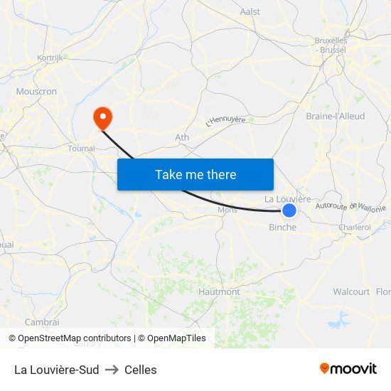 La Louvière-Sud to Celles map