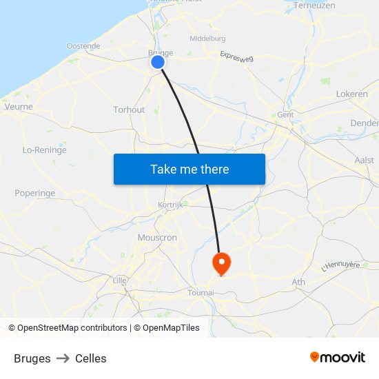 Bruges to Celles map