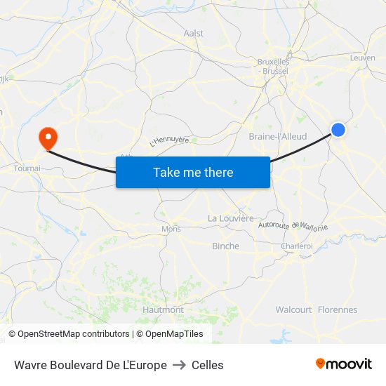 Wavre Boulevard De L'Europe to Celles map