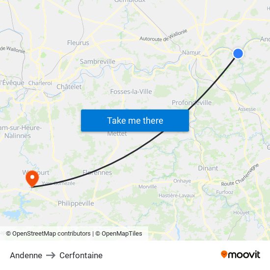 Andenne to Cerfontaine map