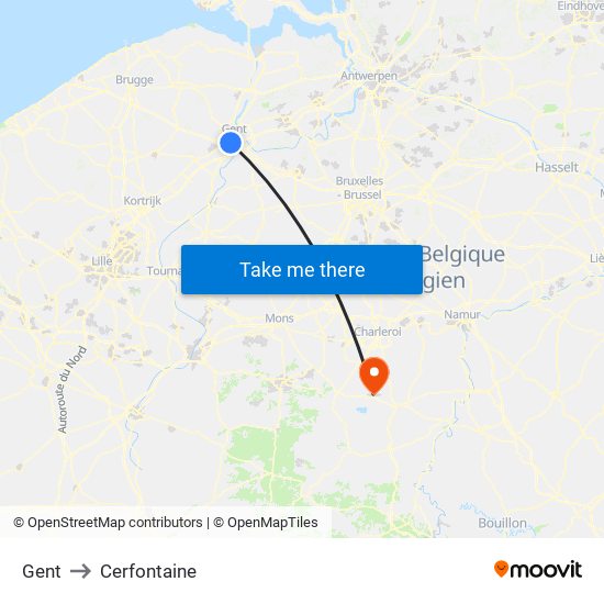 Gent to Cerfontaine map