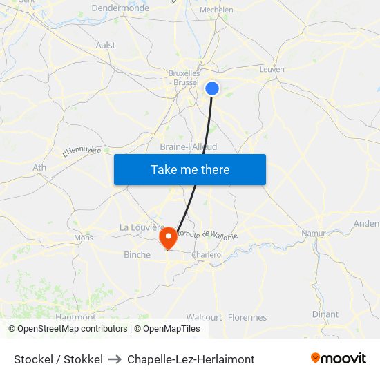 Stockel / Stokkel to Chapelle-Lez-Herlaimont map