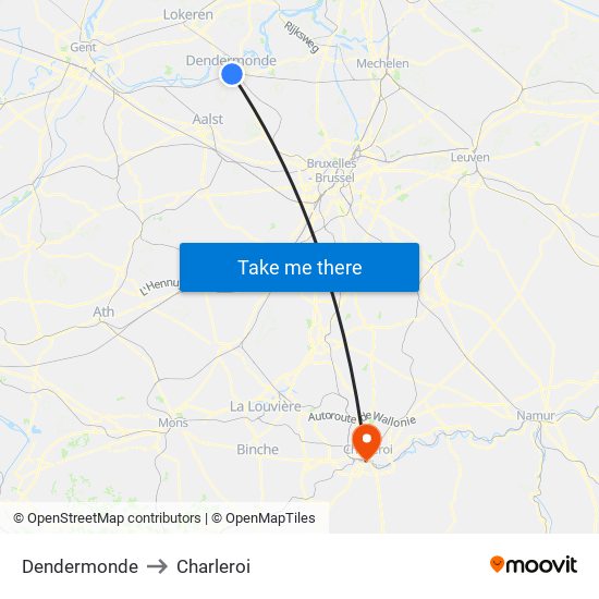 Dendermonde to Charleroi map