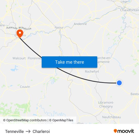 Tenneville to Charleroi map