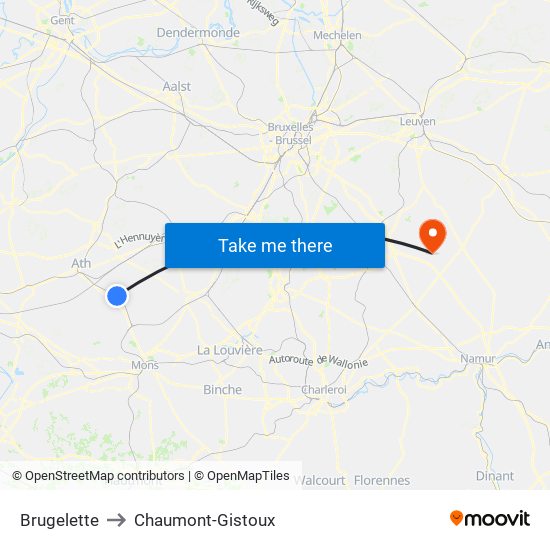 Brugelette to Chaumont-Gistoux map