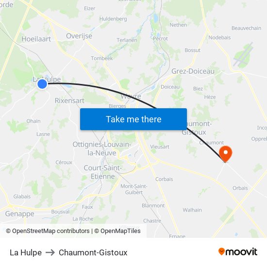 La Hulpe to Chaumont-Gistoux map