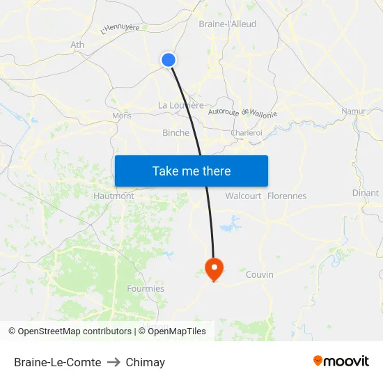 Braine-Le-Comte to Chimay map